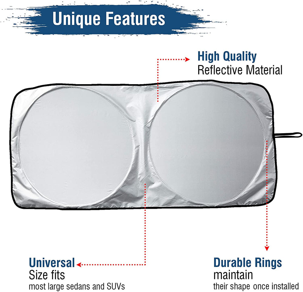 Car Windshield Fits All Cars Sun Shade, Blocks UV Rays, MAVRS Genuine Sun Visor Protector, Sunshade Keeps Your Vehicle Cool and Damage Free, Easy to Use, Fits Windshields of Various Sizes